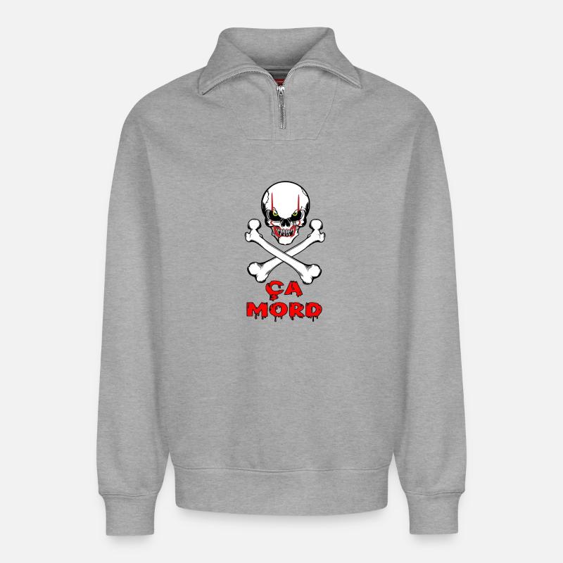 Ca mord - Sweat unisexe décontracté en coton biologique à demi-zip – de SPREAD - gris chiné