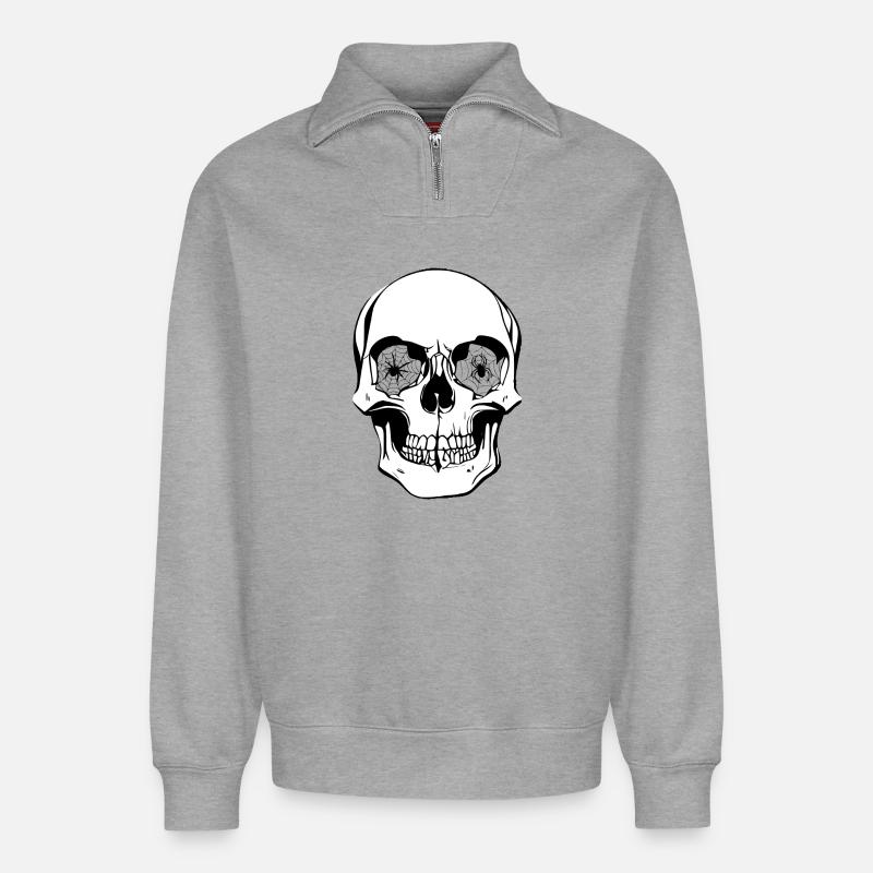 Crâne - Sweat unisexe décontracté en coton biologique à demi-zip – de SPREAD - gris chiné