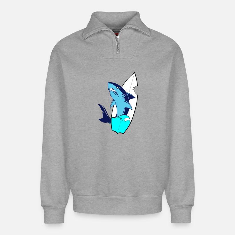 Surfbrett - Relaxed Unisex Organic Half Zip Sweatshirt – von SPREAD - Grau meliert
