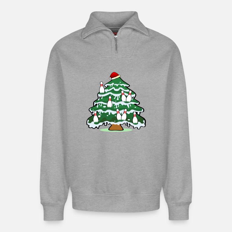 WEIHNACHTSBAUM KEGELSPORT BOWLINGBAHN - Relaxed Unisex Organic Half Zip Sweatshirt – von SPREAD - Grau meliert