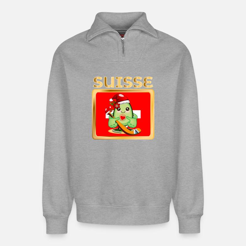 Weihnachtsmann SCHWEIZER EISHOCKEY-ANWALT - Relaxed Unisex Organic Half Zip Sweatshirt – von SPREAD - Grau meliert