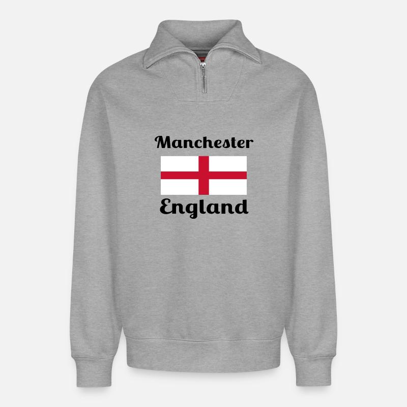 Manchester, Angleterre - Imprimés élégants - Sweat unisexe décontracté en coton biologique à demi-zip – de SPREAD - gris chiné