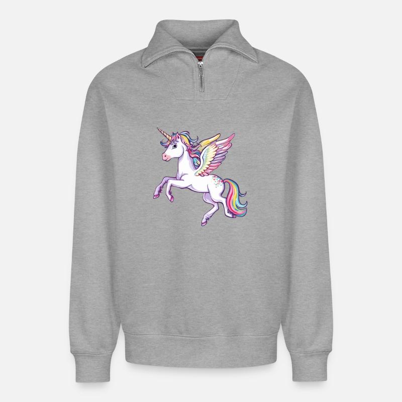 Regenbogenflügel Einhorn - Relaxed Unisex Organic Half Zip Sweatshirt – von SPREAD - Grau meliert