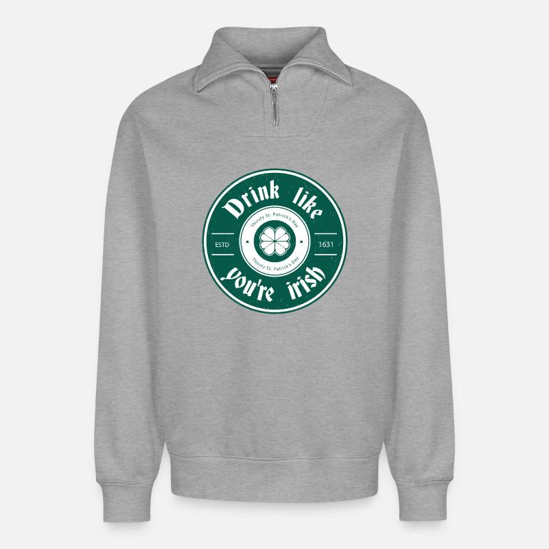 La Saint-Patrick - Sweat unisexe décontracté en coton biologique à demi-zip – de SPREAD - gris chiné