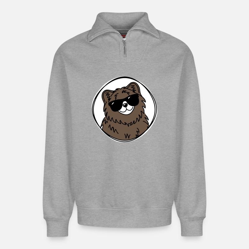 Cooler Bär - Relaxed Unisex Organic Half Zip Sweatshirt – von SPREAD - Grau meliert