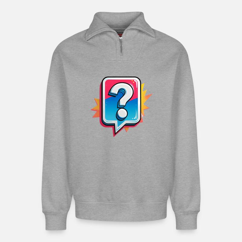 Question mark - Relaxed Unisex Organic Half Zip Sweatshirt – by SPREAD - heather grey