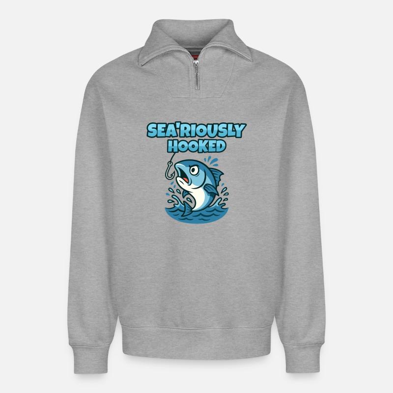 Sea'riously Hooked - Relaxed Unisex Organic Half Zip Sweatshirt – by SPREAD - heather grey