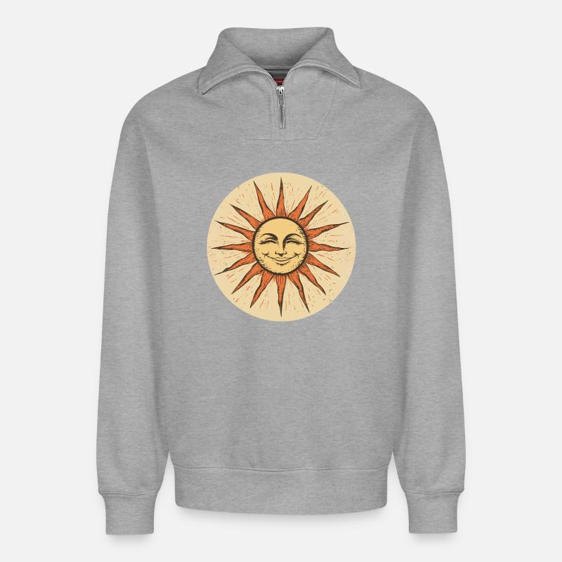 Soleil - Sweat unisexe décontracté en coton biologique à demi-zip – de SPREAD - gris chiné