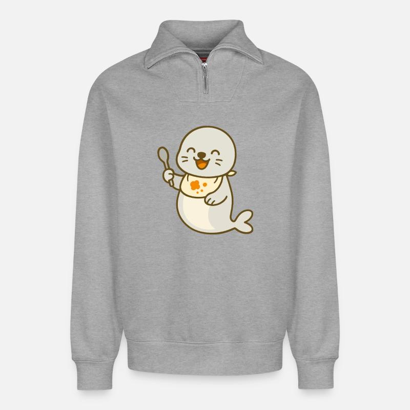 Alimentation avec le bébé phoque - Sweat unisexe décontracté en coton biologique à demi-zip – de SPREAD - gris chiné
