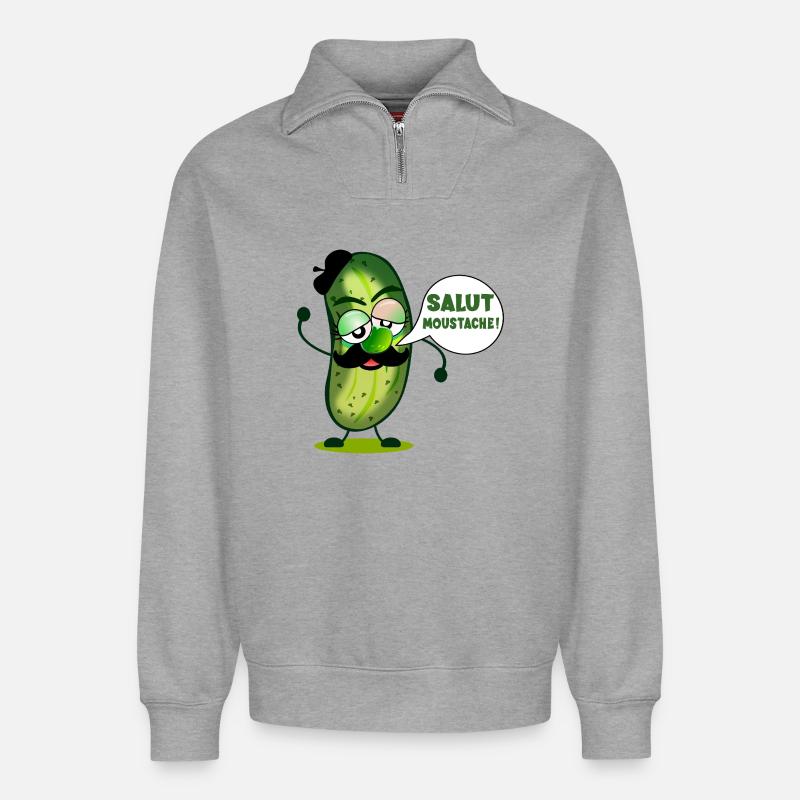 HALLO SCHNURRBART GURKEN - Relaxed Unisex Organic Half Zip Sweatshirt – von SPREAD - Grau meliert