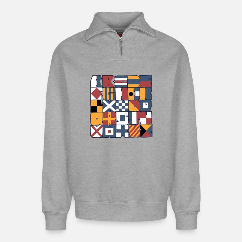 drapeaux nautiques - Sweat unisexe décontracté en coton biologique à demi-zip – de SPREAD - gris chiné