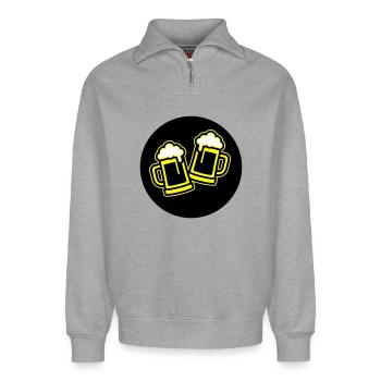 Bier Anstoßen Symbol Bierkrug - Relaxed Unisex Organic Half Zip Sweatshirt – von SPREAD - Grau meliert - Vorne