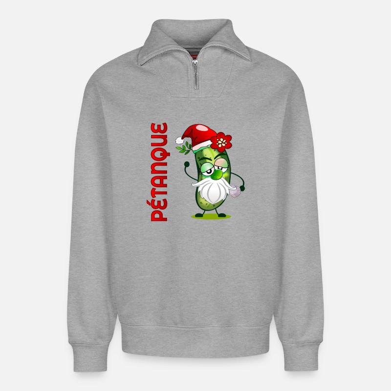 Weihnachts-Petanque-Boule-Gurken - Relaxed Unisex Organic Half Zip Sweatshirt – von SPREAD - Grau meliert