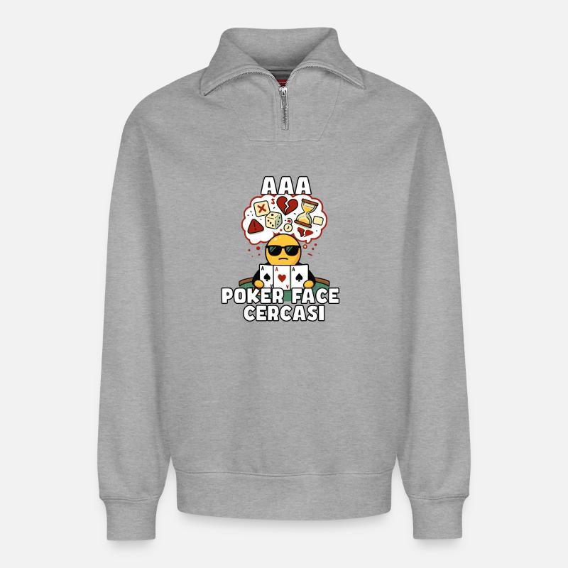 Pokerface gesucht - Relaxed Unisex Organic Half Zip Sweatshirt – von SPREAD - Grau meliert