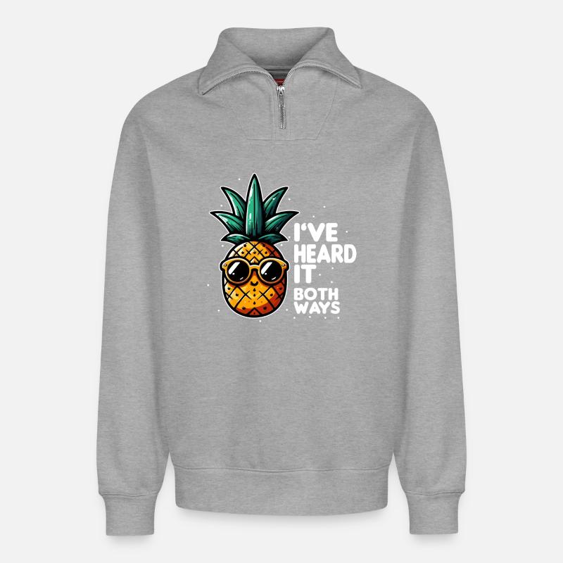 Ananas-Slogan mit doppelter Bedeutung - Relaxed Unisex Organic Half Zip Sweatshirt – von SPREAD - Grau meliert