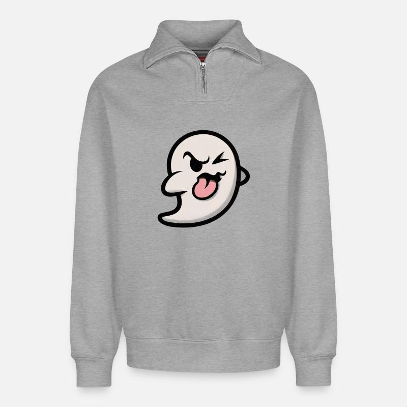 grimace de fantôme - Sweat unisexe décontracté en coton biologique à demi-zip – de SPREAD - gris chiné
