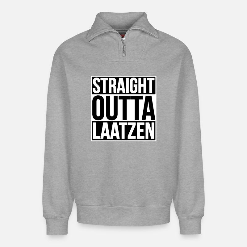 Straight Outta Laatzen - Sweat unisexe décontracté en coton biologique à demi-zip – de SPREAD - gris chiné