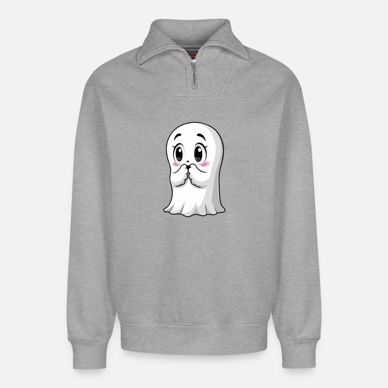 Halloween Süßer Geist - Relaxed Unisex Organic Half Zip Sweatshirt – von SPREAD - Grau meliert