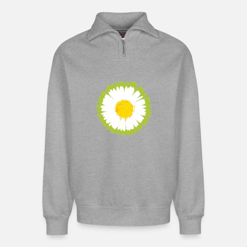 Sunny Daisy Pop Blume - Relaxed Unisex Organic Half Zip Sweatshirt – von SPREAD - Grau meliert