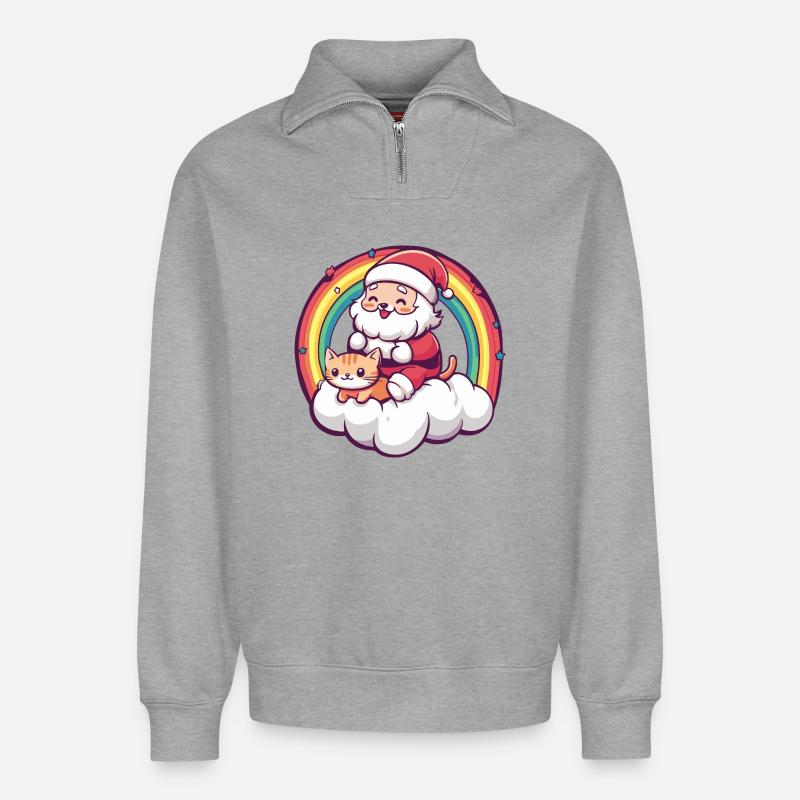 Katze Weihnachtsmann Weihnachten - Relaxed Unisex Organic Half Zip Sweatshirt – von SPREAD - Grau meliert