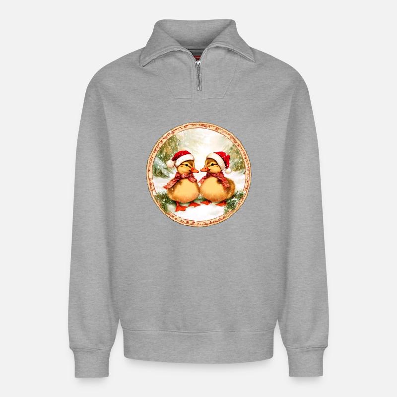 Entchen Weihnachten - Relaxed Unisex Organic Half Zip Sweatshirt – von SPREAD - Grau meliert