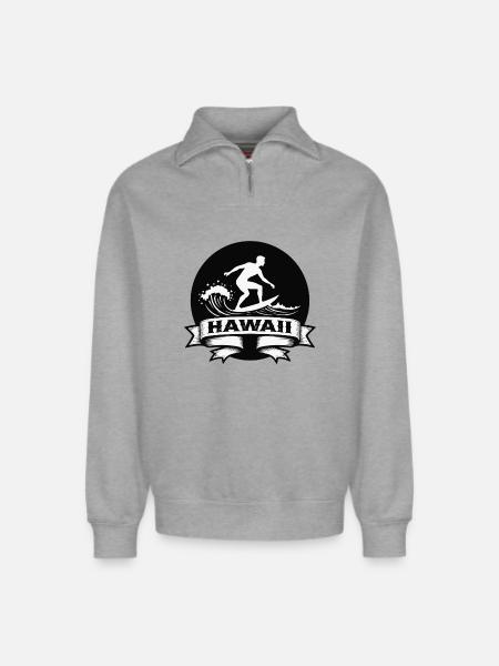 Surfer Hawaii Wave Banner - Relaxed Unisex Organic Half Zip Sweatshirt – by SPREAD - heather grey