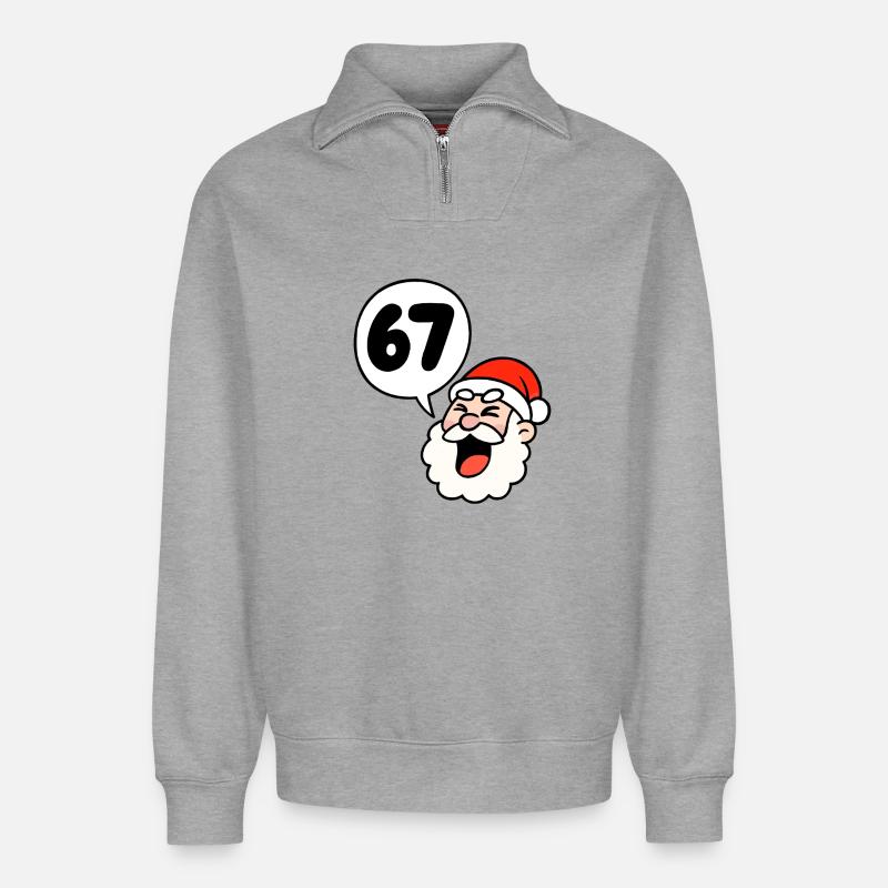 Le Père Noël crie 67 ! - Sweat unisexe décontracté en coton biologique à demi-zip – de SPREAD - gris chiné