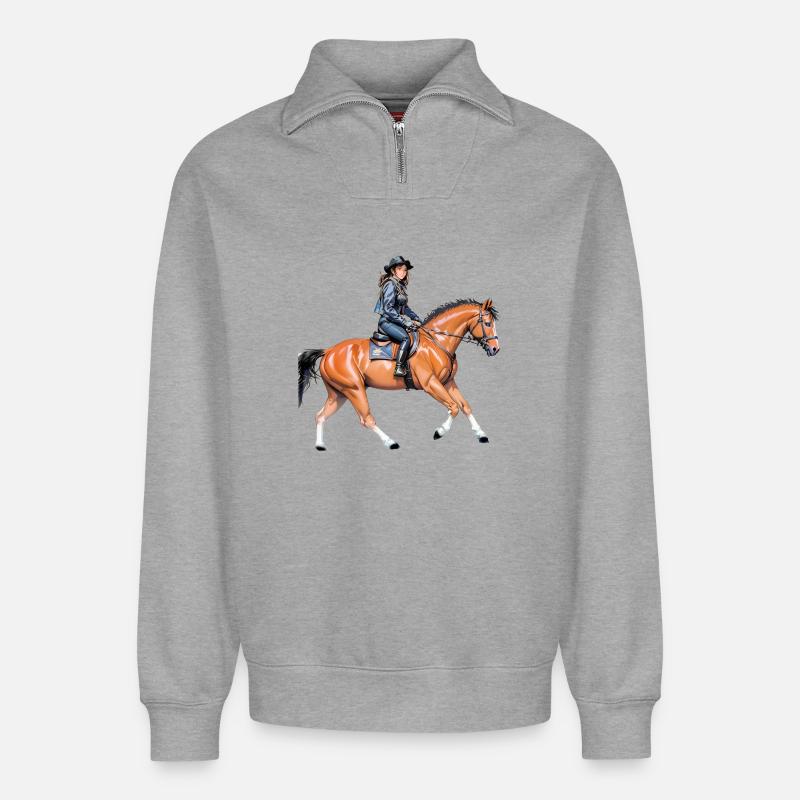 Pferde - Relaxed Unisex Organic Half Zip Sweatshirt – von SPREAD - Grau meliert