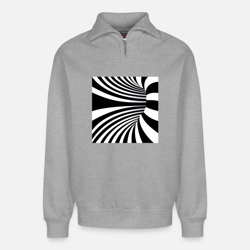 Ondes Noir et Blanc Hypnotiques - Sweat unisexe décontracté en coton biologique à demi-zip – de SPREAD - gris chiné