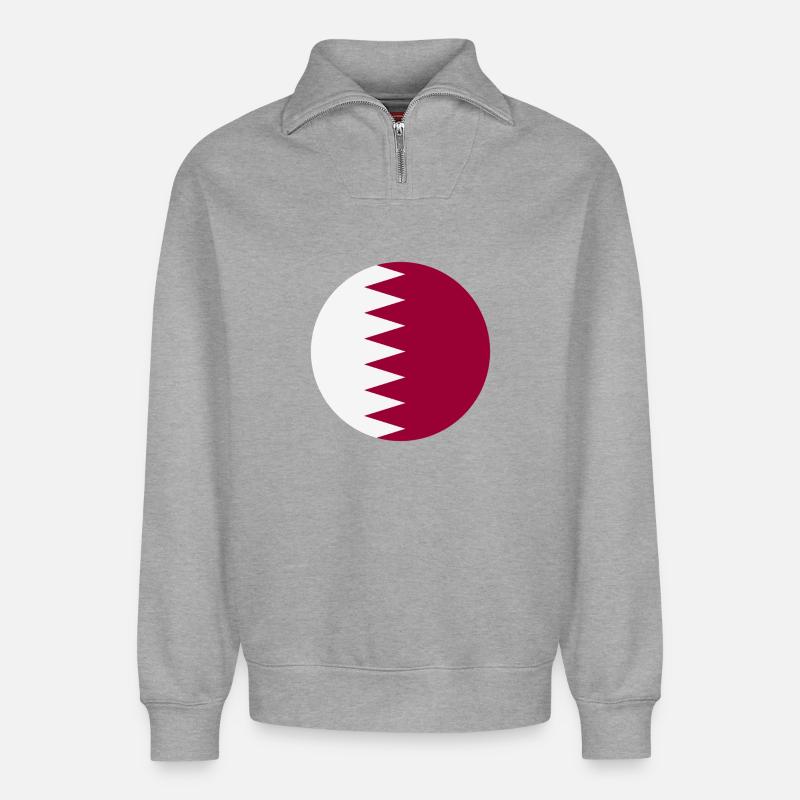 Drapeau rond du Qatar - Sweat unisexe décontracté en coton biologique à demi-zip – de SPREAD - gris chiné