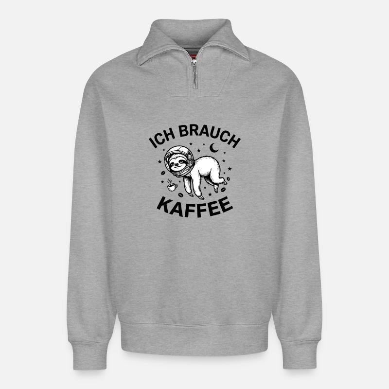 Ich brauch Kaffee - Relaxed Unisex Organic Half Zip Sweatshirt – von SPREAD - Grau meliert