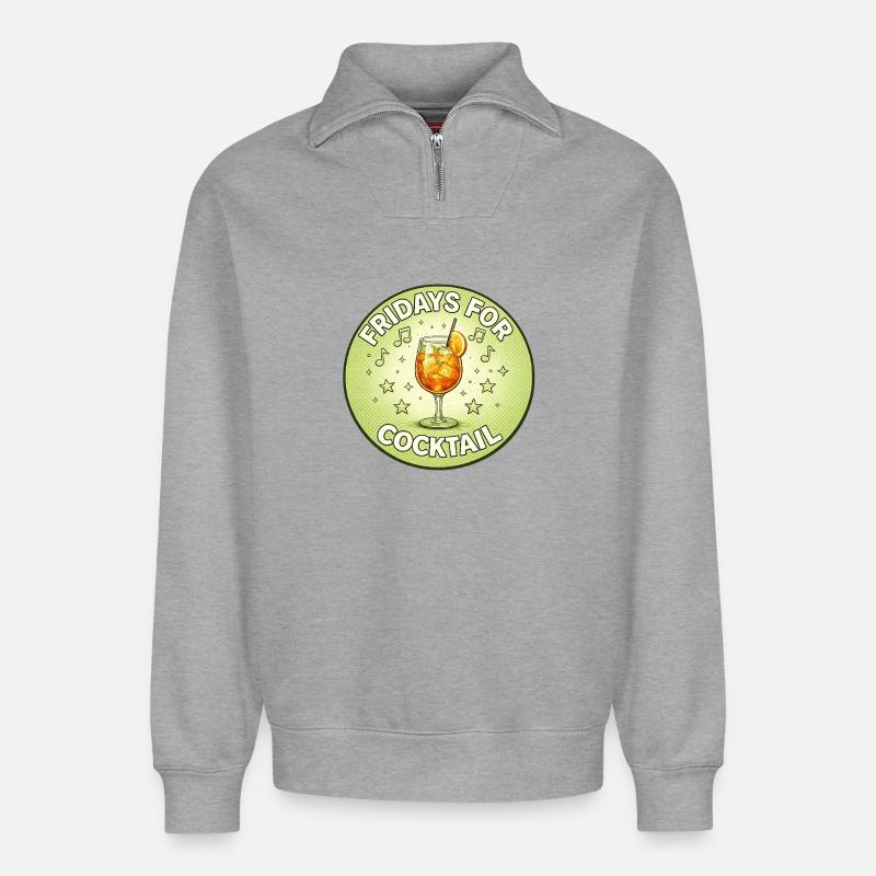 Cocktail Rétro Design du vendredi - Sweat unisexe décontracté en coton biologique à demi-zip – de SPREAD - gris chiné