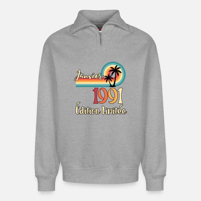 Januar 1991 – Retro Limited Edition - Relaxed Unisex Organic Half Zip Sweatshirt – von SPREAD - Grau meliert