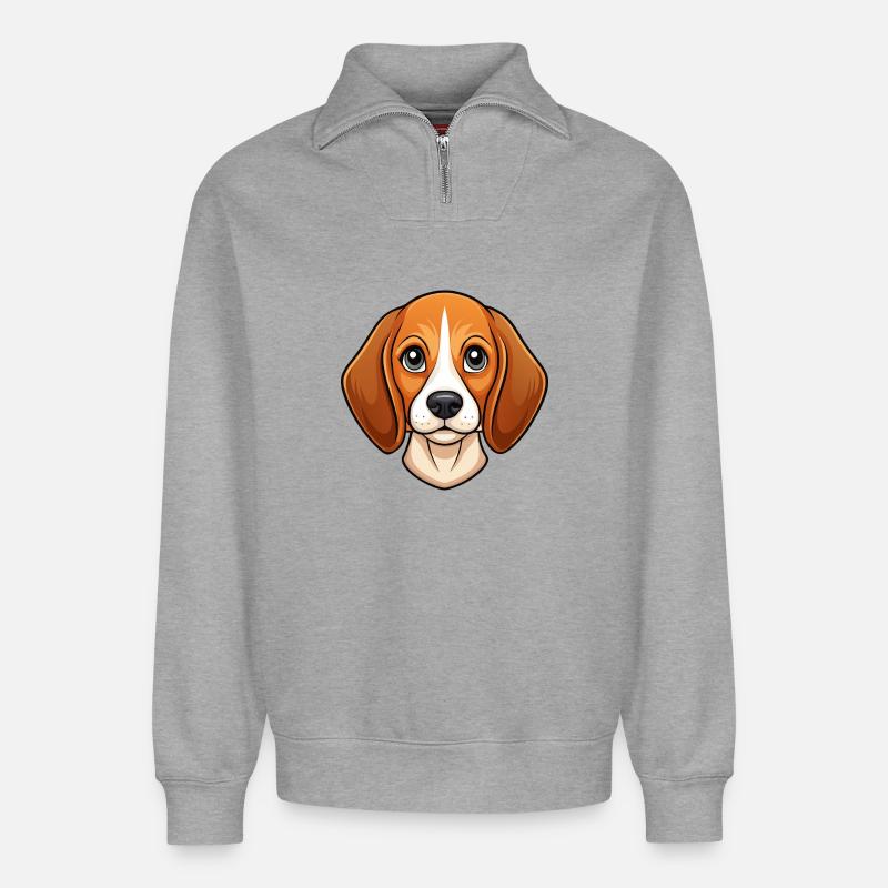 Beagle-Gesicht - Relaxed Unisex Organic Half Zip Sweatshirt – von SPREAD - Grau meliert