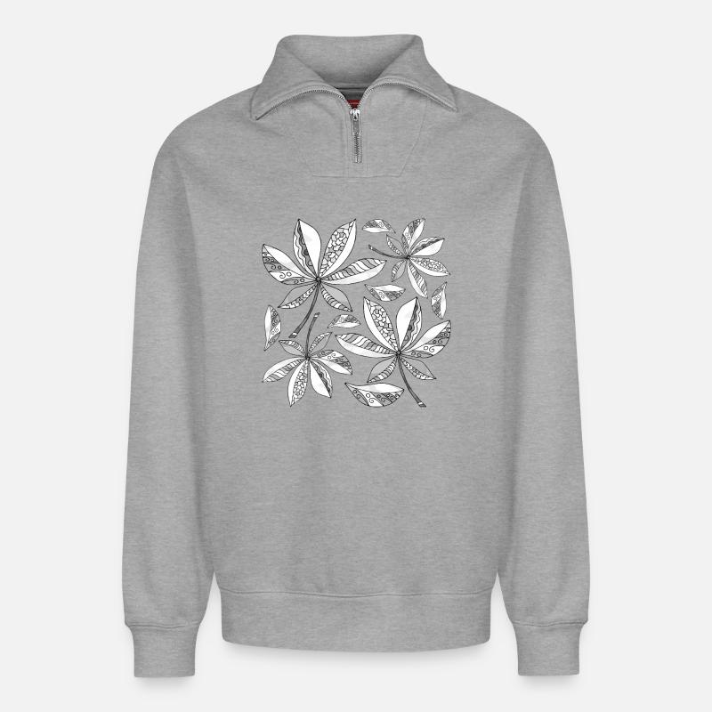 Blätter - Relaxed Unisex Organic Half Zip Sweatshirt – von SPREAD - Grau meliert