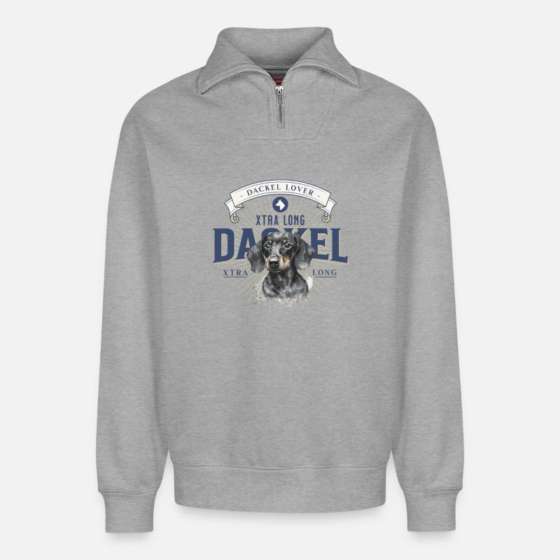 Amant teckel - Sweat unisexe décontracté en coton biologique à demi-zip – de SPREAD - gris chiné