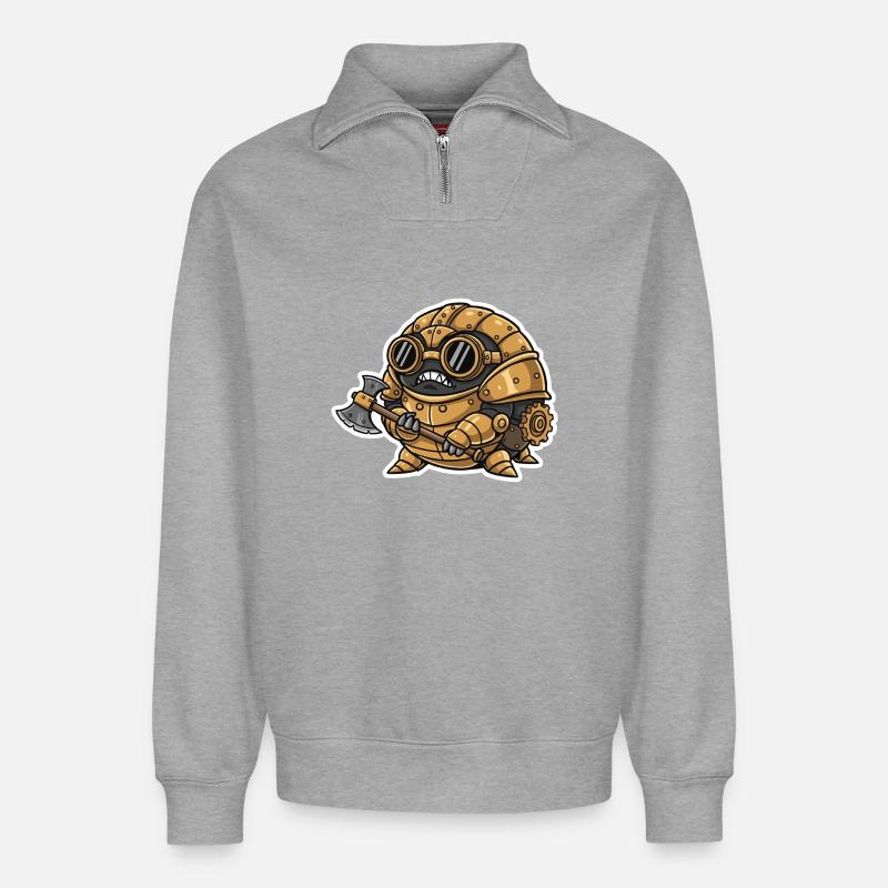 Sowbug Krieger Steampunk Axt Kupferrüstung - Relaxed Unisex Organic Half Zip Sweatshirt – von SPREAD - Grau meliert
