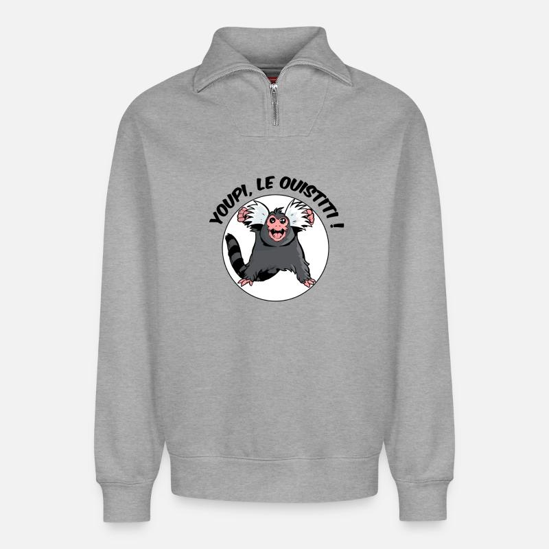 Juhu, das Marmoset! - Relaxed Unisex Organic Half Zip Sweatshirt – von SPREAD - Grau meliert