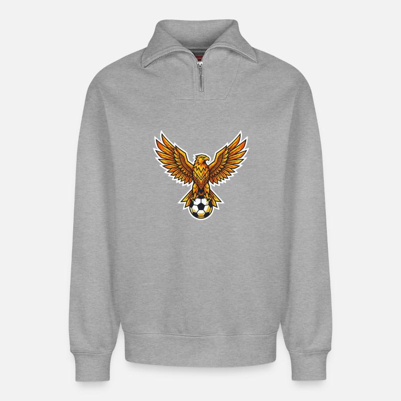 Flammenphönix mit Ball - Relaxed Unisex Organic Half Zip Sweatshirt – von SPREAD - Grau meliert