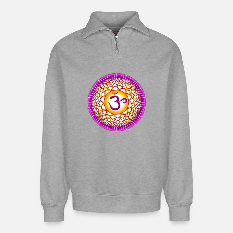 Kronenchakra Sahasrara - Relaxed Unisex Organic Half Zip Sweatshirt – von SPREAD - Grau meliert