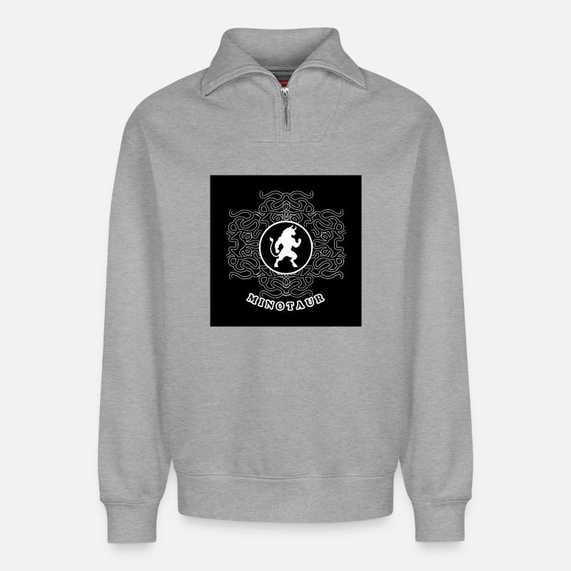Minotaurus White - Relaxed Unisex Organic Half Zip Sweatshirt – von SPREAD - Grau meliert
