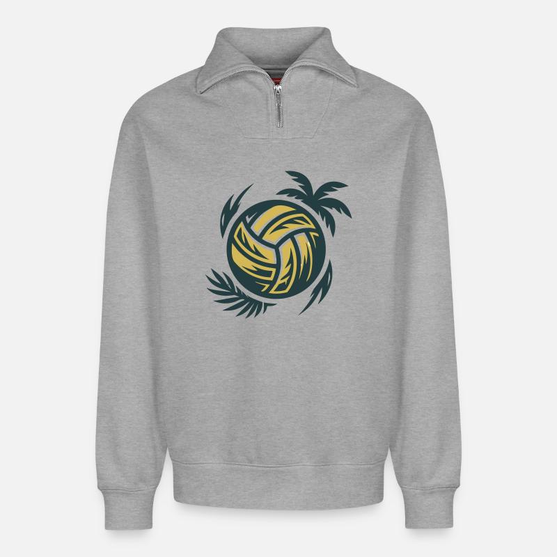 Beach Volleyball Wave Sunset Tournament - Relaxed Unisex Organic Half Zip Sweatshirt – by SPREAD - heather grey