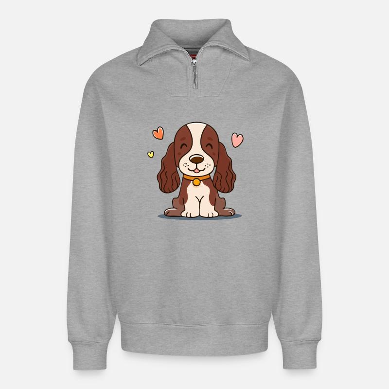 Hündchen mit Wuschelohren (Chibi-Comic) - Relaxed Unisex Organic Half Zip Sweatshirt – von SPREAD - Grau meliert