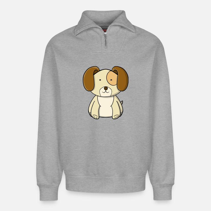 chiot mignon - Sweat unisexe décontracté en coton biologique à demi-zip – de SPREAD - gris chiné