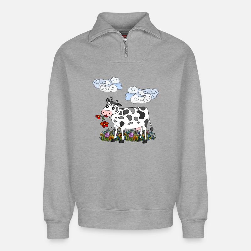 Vache - Sweat unisexe décontracté en coton biologique à demi-zip – de SPREAD - gris chiné