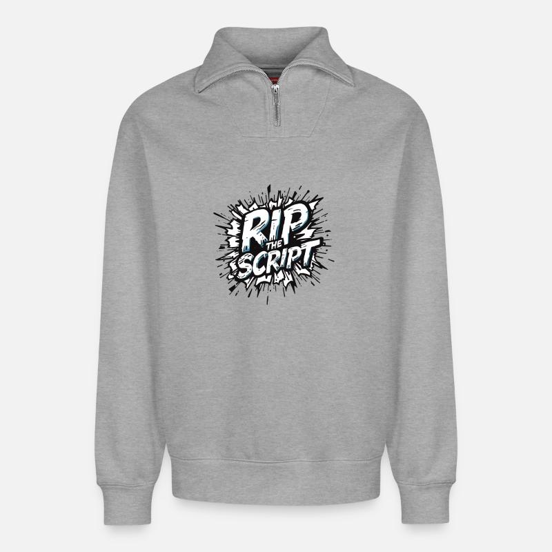 Rip the Script Burst - Relaxed Unisex Organic Half Zip Sweatshirt – von SPREAD - Grau meliert