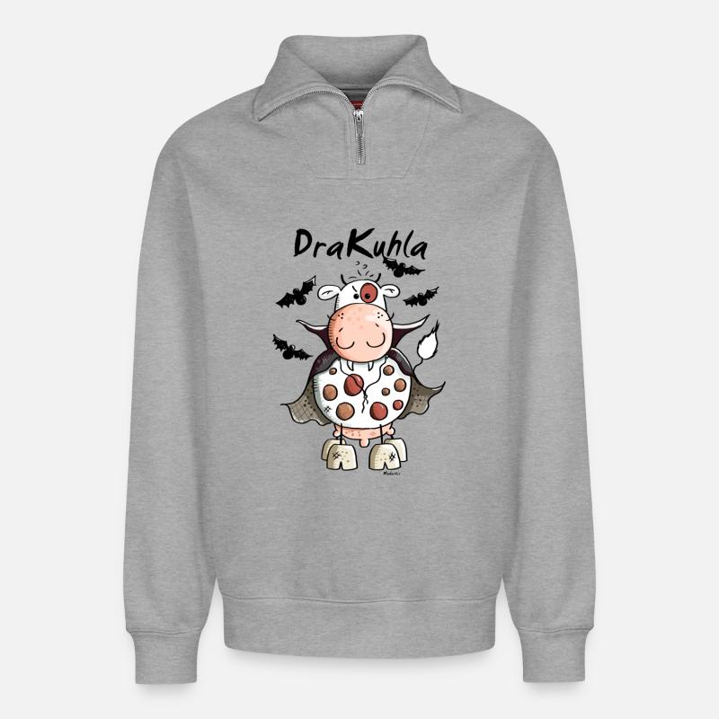 DraKuhla - Kuh - Relaxed Unisex Organic Half Zip Sweatshirt – von SPREAD - Grau meliert