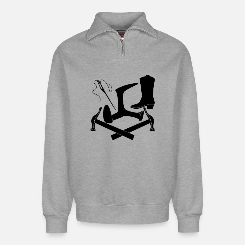 Shoemaker tool logo - Relaxed Unisex Organic Half Zip Sweatshirt – by SPREAD - heather grey