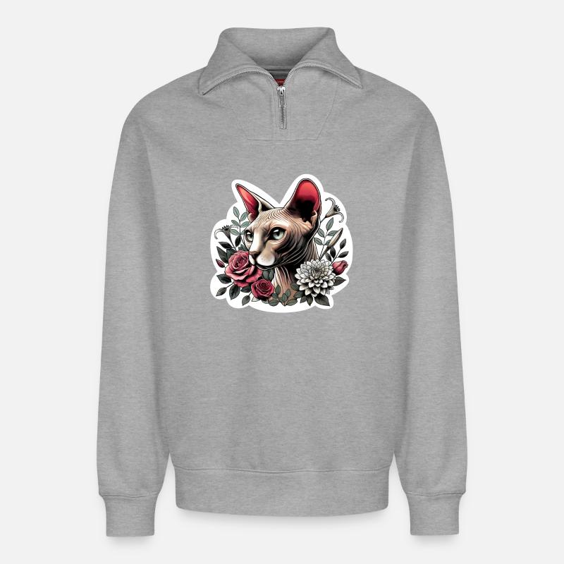 Rosensphynxkatze - Relaxed Unisex Organic Half Zip Sweatshirt – von SPREAD - Grau meliert