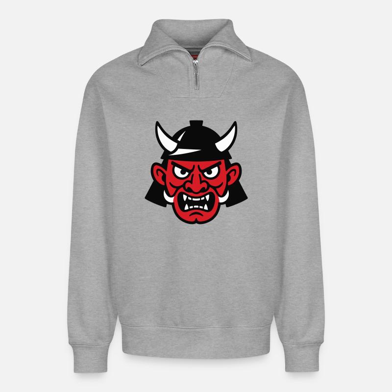 Samurai Devil - Relaxed Unisex Organic Half Zip Sweatshirt – von SPREAD - Grau meliert